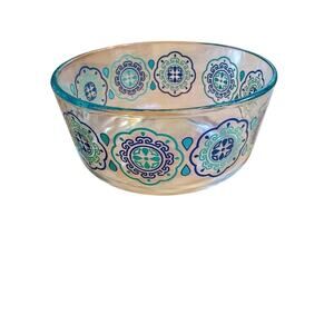 Vintage Pyrex Mixing Bowl Turquoise Blue Medallion Design